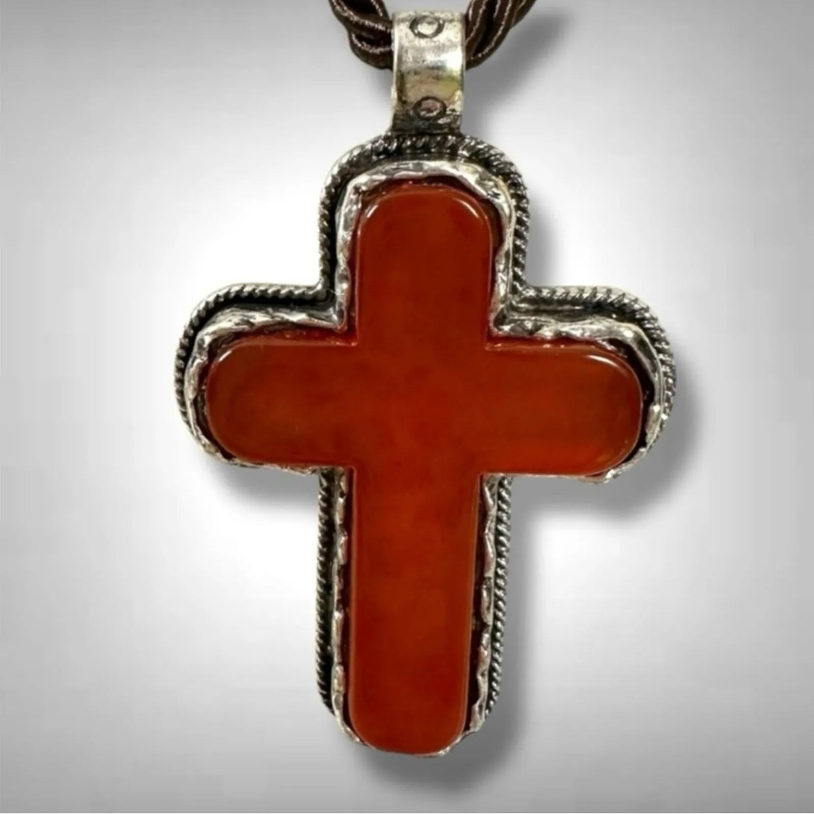 Free People Roadrunner Layered Necklace Amber Orange Brown Cross Western Boho - Image 7