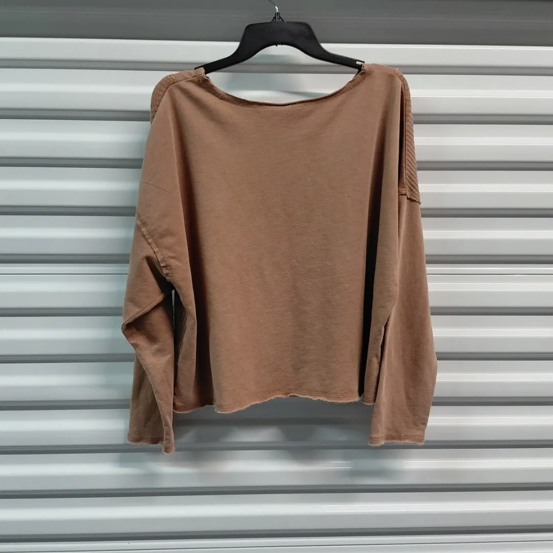 White Crow Womens Medium Brown Thermal Long Sleeve Top Boho Oversized Lagenlook - Image 3