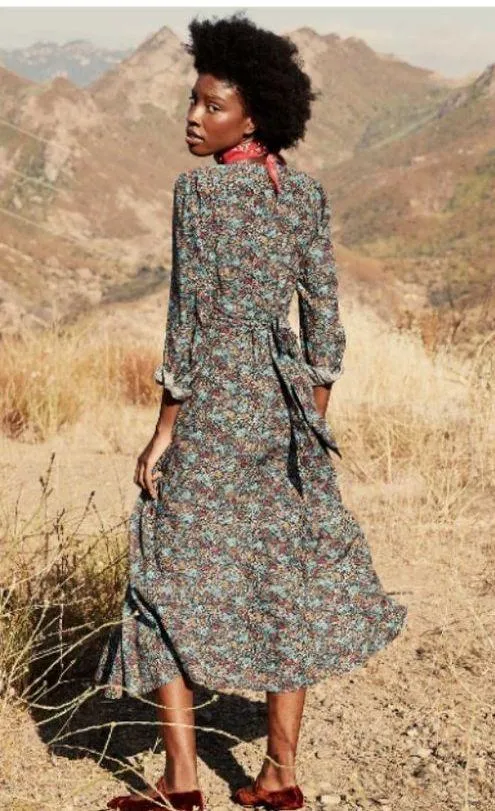 💕DOEN💕 Charleston Dress ~ Navy Lady Bird Floral Long Sleeve Cotton XS NWT - Image 5