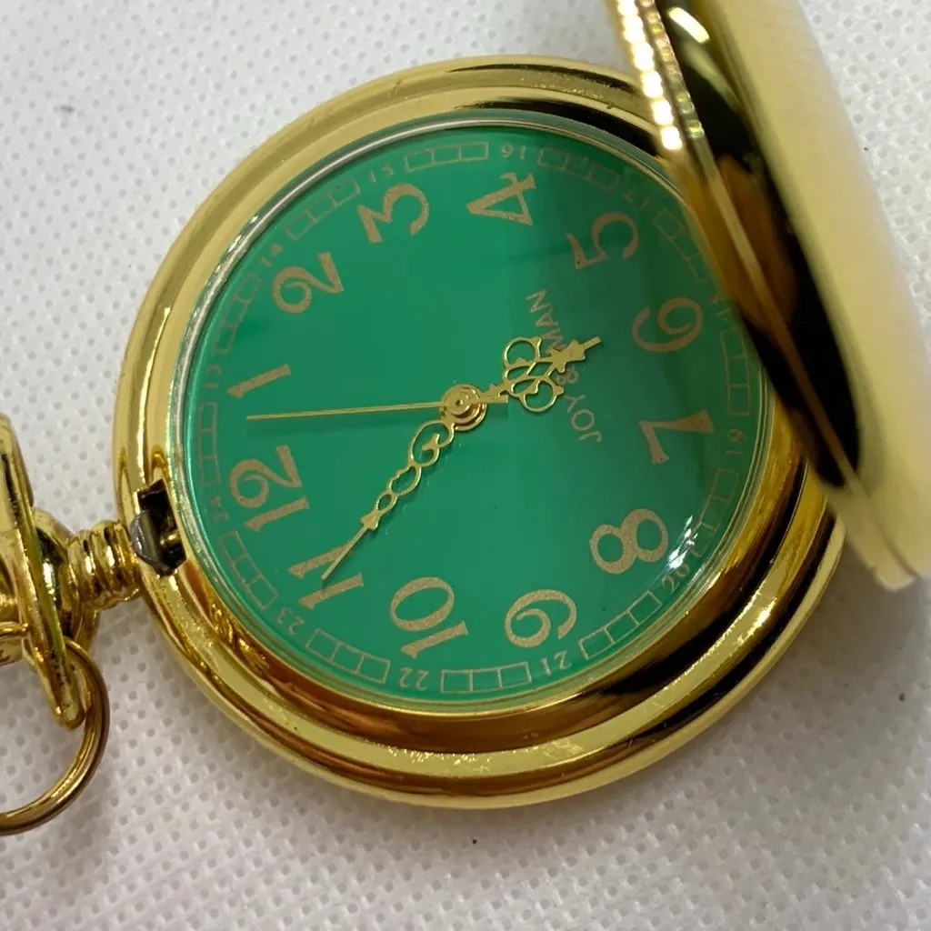 JOY & IMAN Pocket Watch Quartz Clip On Purse Fob Gold Tone green 46mm running - Image 2