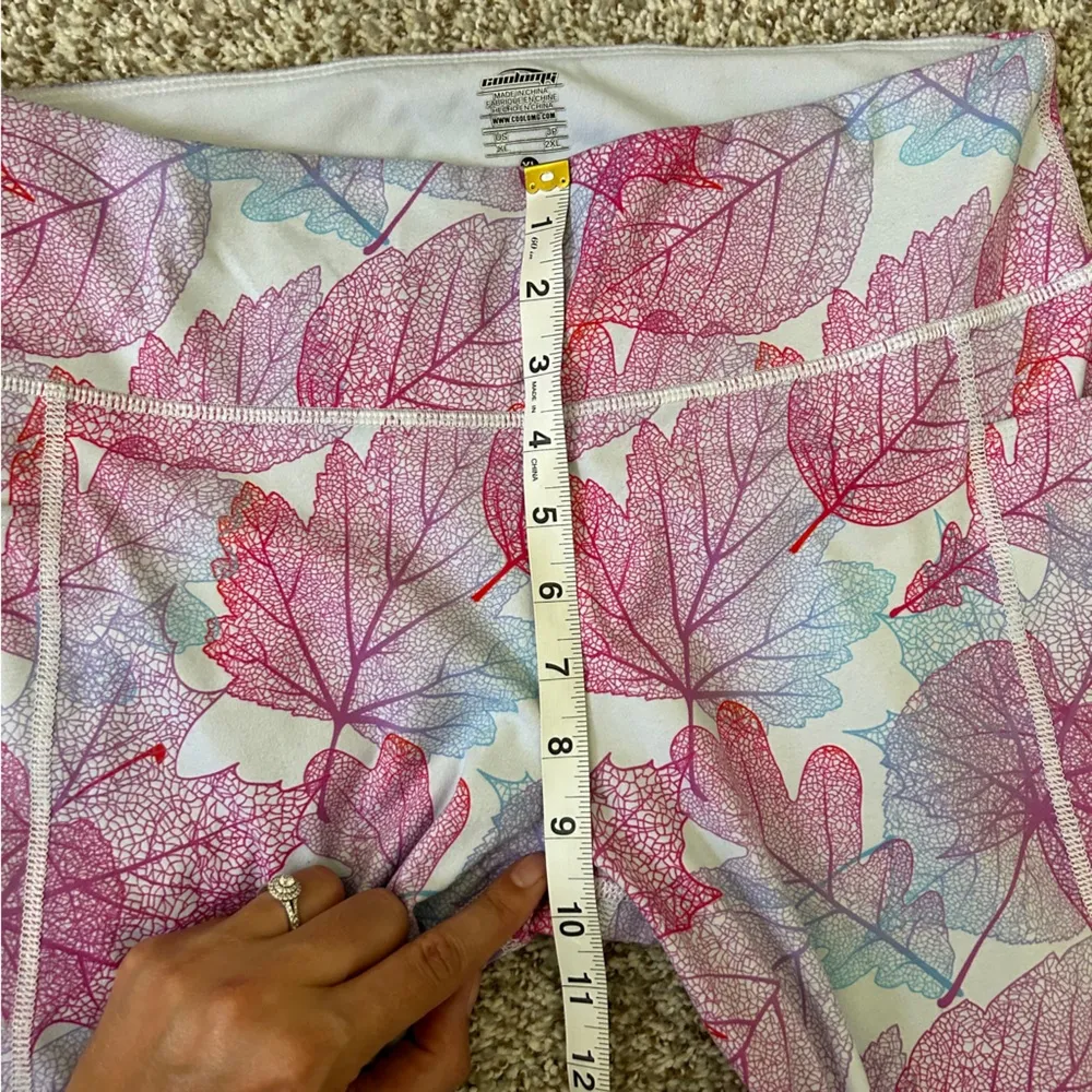 Yoga Pants Pink Ribbon Breast Cancer Awareness Compression Leggings Workout Blue Size L - Image 9