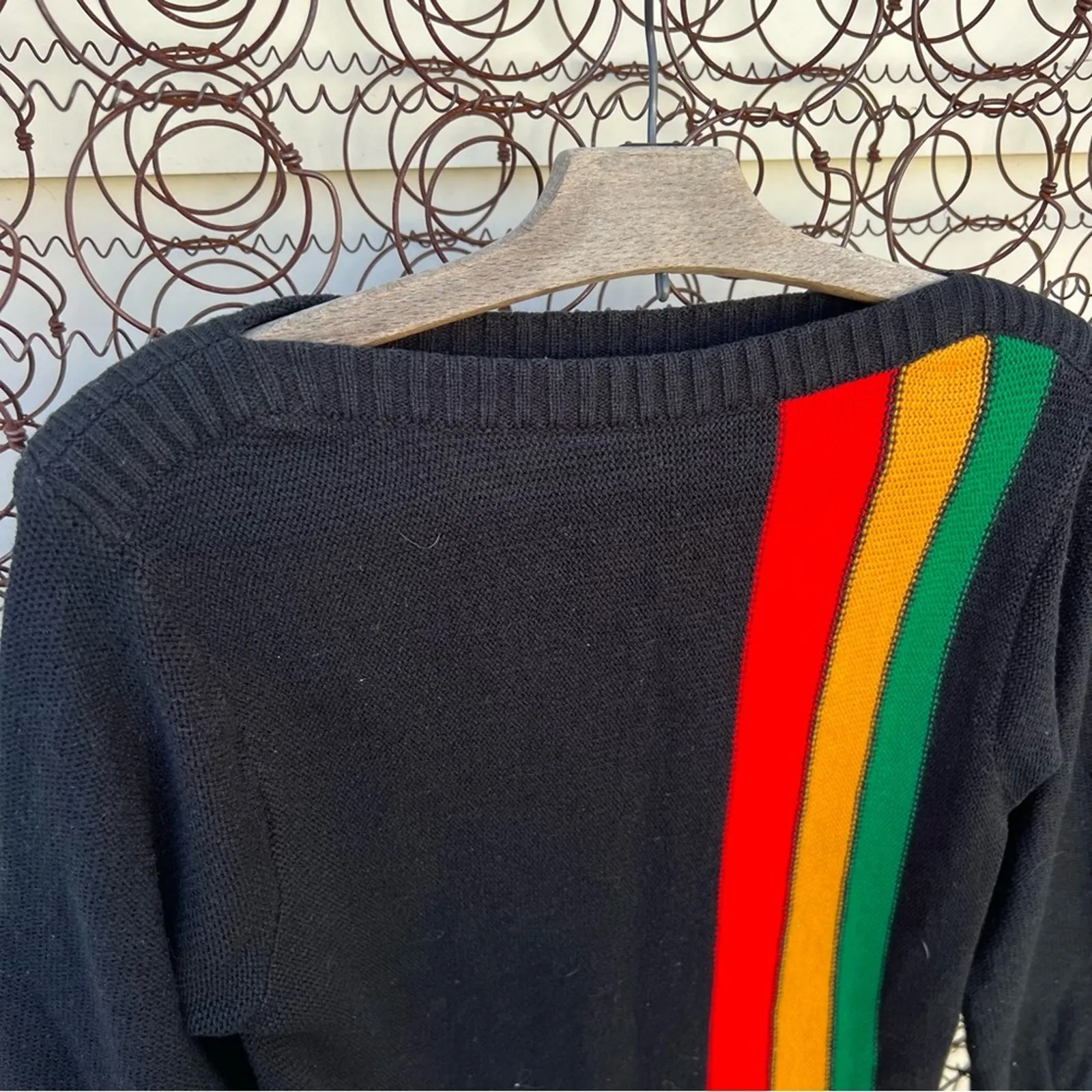 Vintage Norton’s Point Knit Toyota Stripe Sweater Black Red Orange Green MED - Image 2