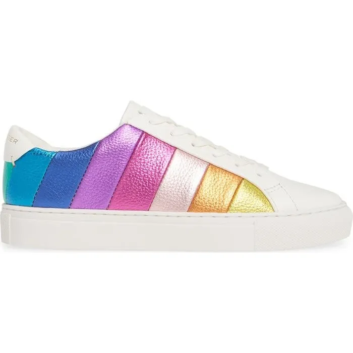 Kurt Geiger London Rainbow Stripe Leather Lace Up Sneakers White Size 6.5 Nobox - Image 5