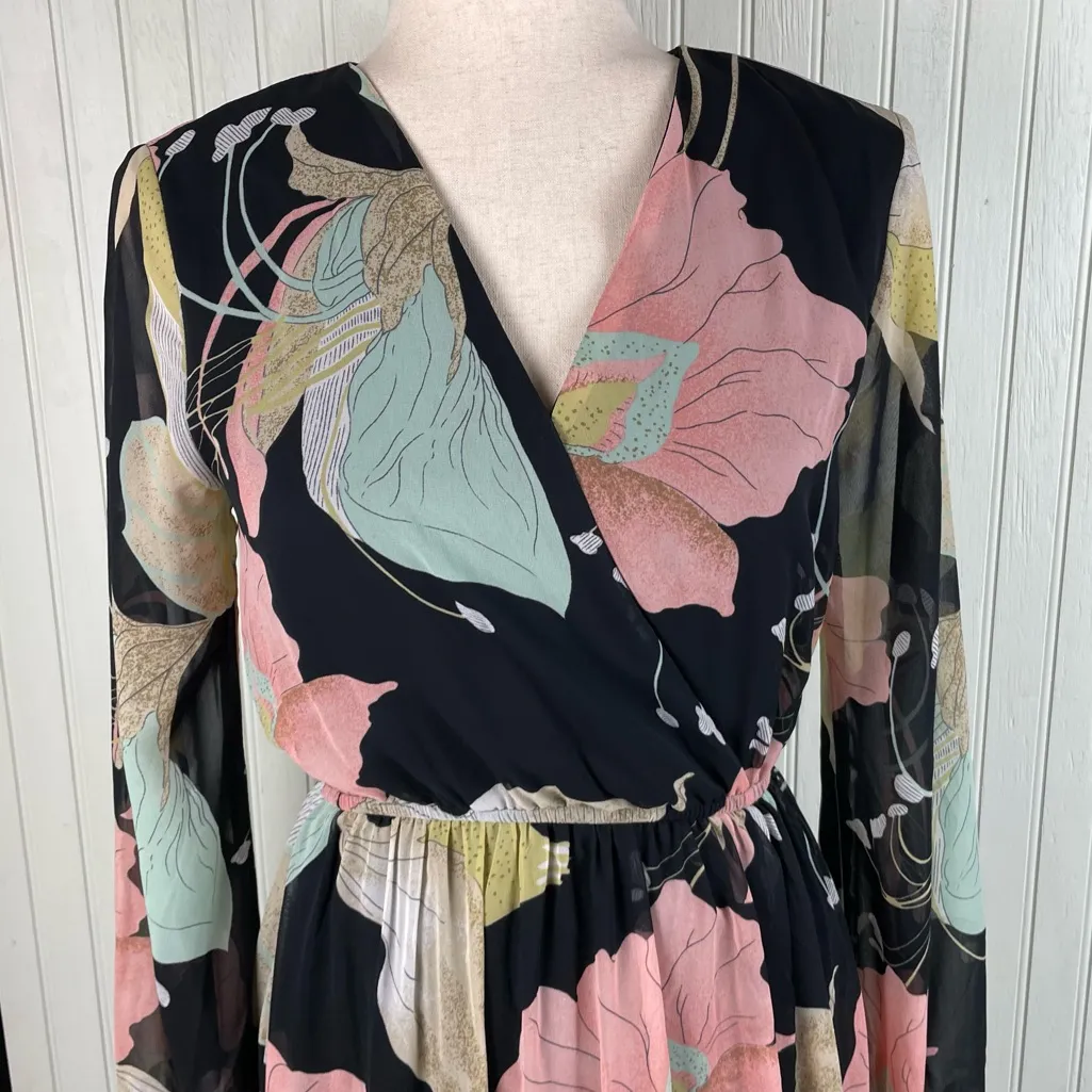 Lulus Wondrous Water Lilies Black Floral Print Maxi Dress Size Small Whimsigoth - Image 6