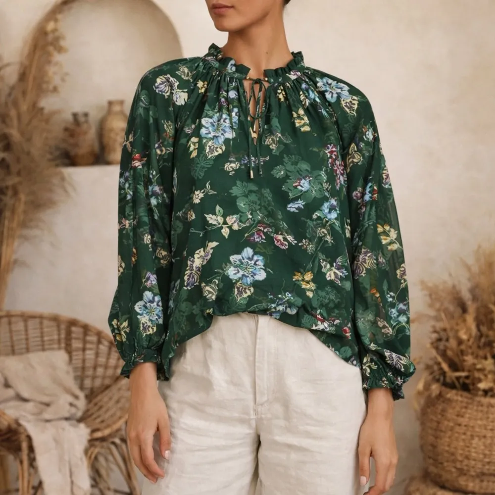 Zadig & Voltaire Theresa Floral Print Silk Top in Green - Image 10