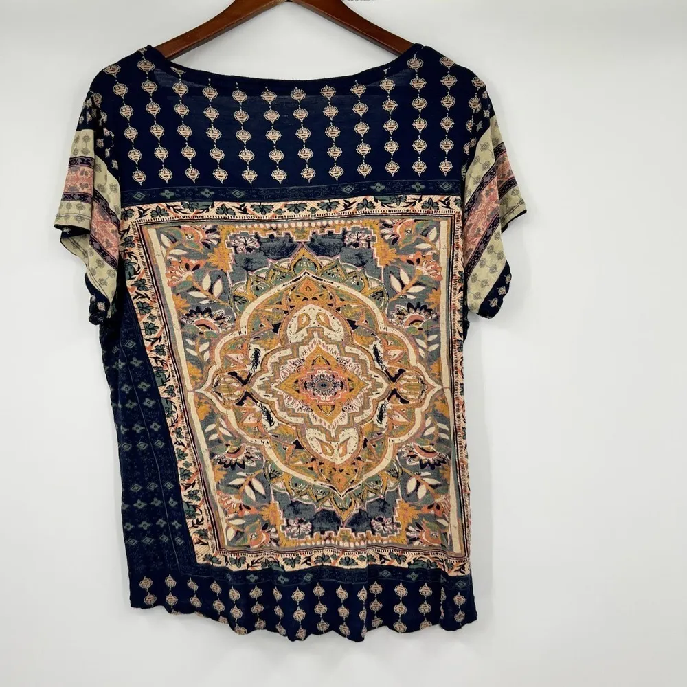 Lucky Brand Women Persian Carpet T-Shirt Printed Short Sleeve Boho Tee Size 1X - Image 3