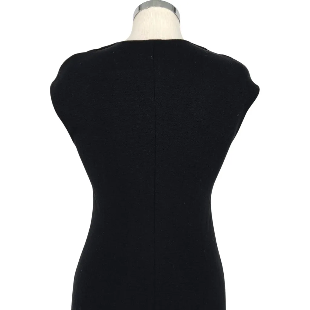 Vince Bib V-Neck Sheath Dress Cap Sleeve Midi Black Size 6 - Image 7