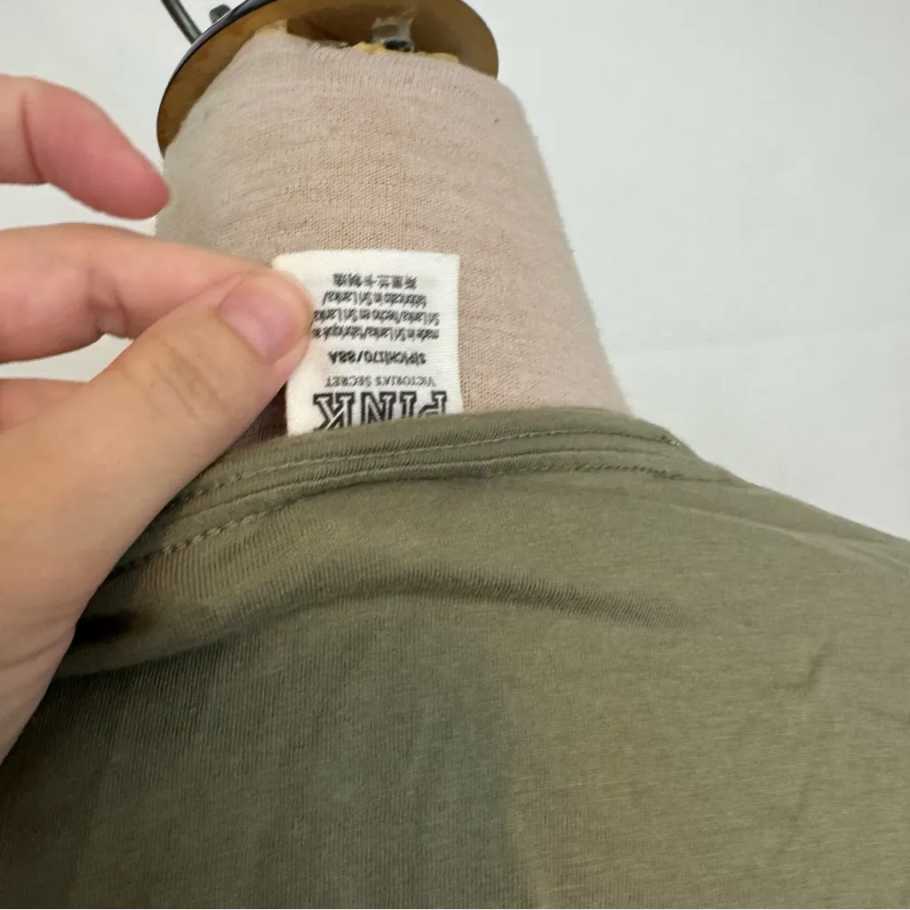 Victoria’s Secret PINK bling long sleeve campus tee army green size small - Image 6