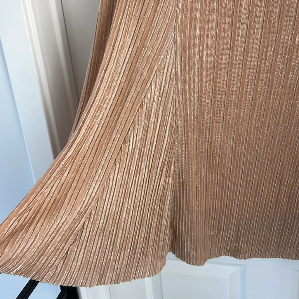 Anthropologie Maeve Ambra Shimmer Pleated Skirt Rose Gold Size Large - Image 4