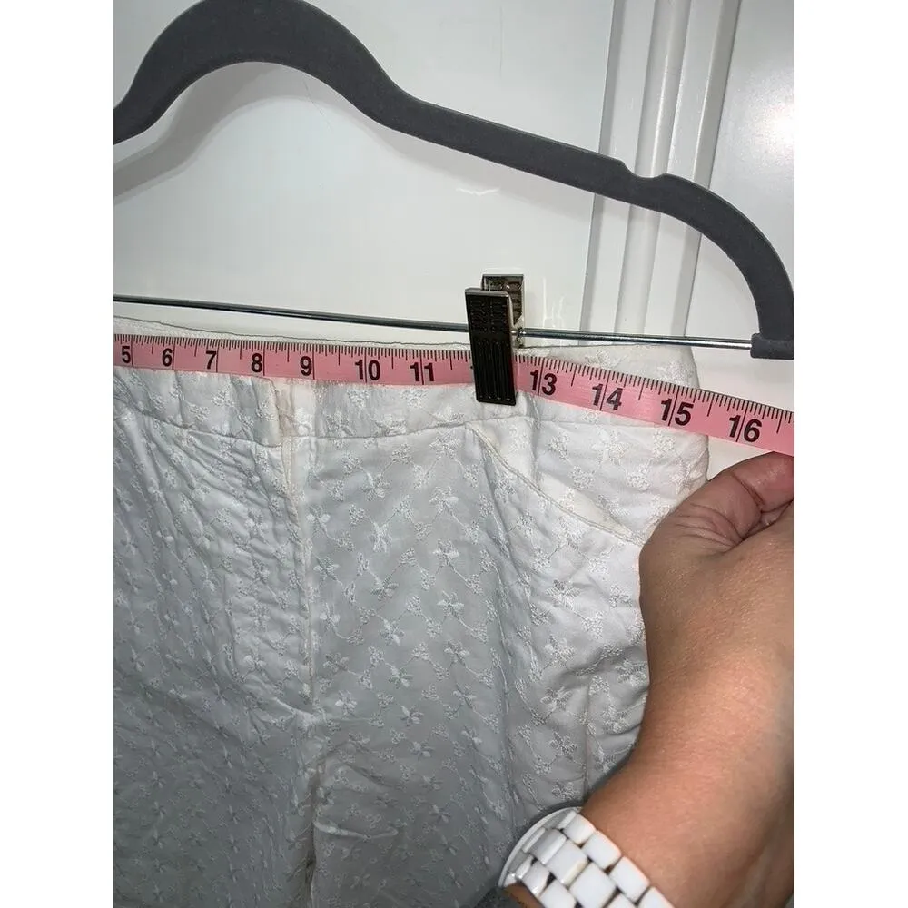 Liz Claiborne Lizsport Women's Size 10 White Cropped‎ Embroidered Floral Pants - Image 6