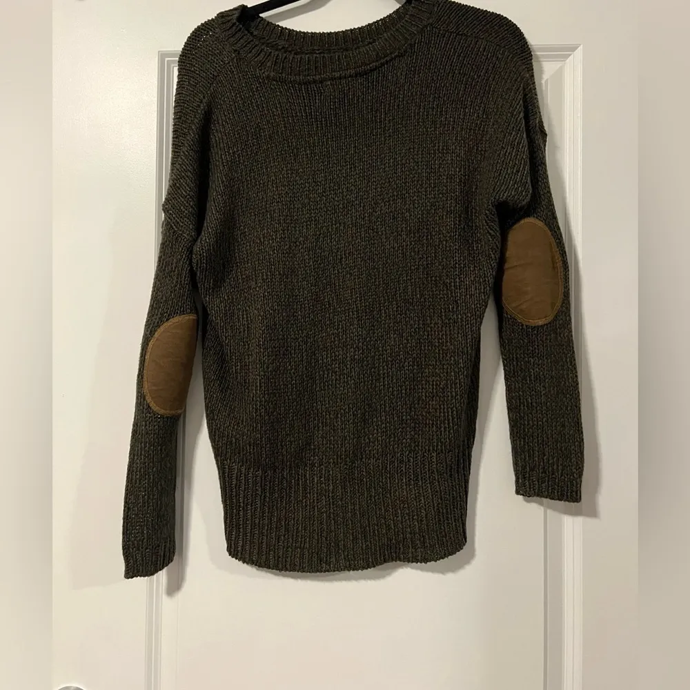 Harper Heritage Green Knit Sweater Brown Patch Elbow Size L - Image 2