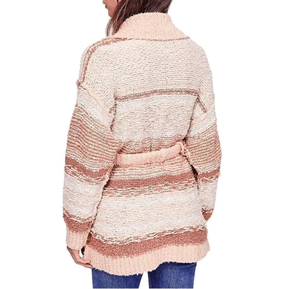 Free People Cozy Cabin Chunky Knit Boho Ivory Peach Cardigan Sweater Oversized X - Image 10