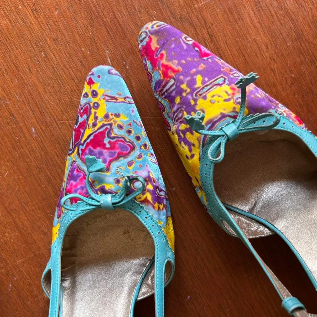 VIntage Charles Jourdan Multi Courts Colorful Heel Blue Size 9 - Image 2