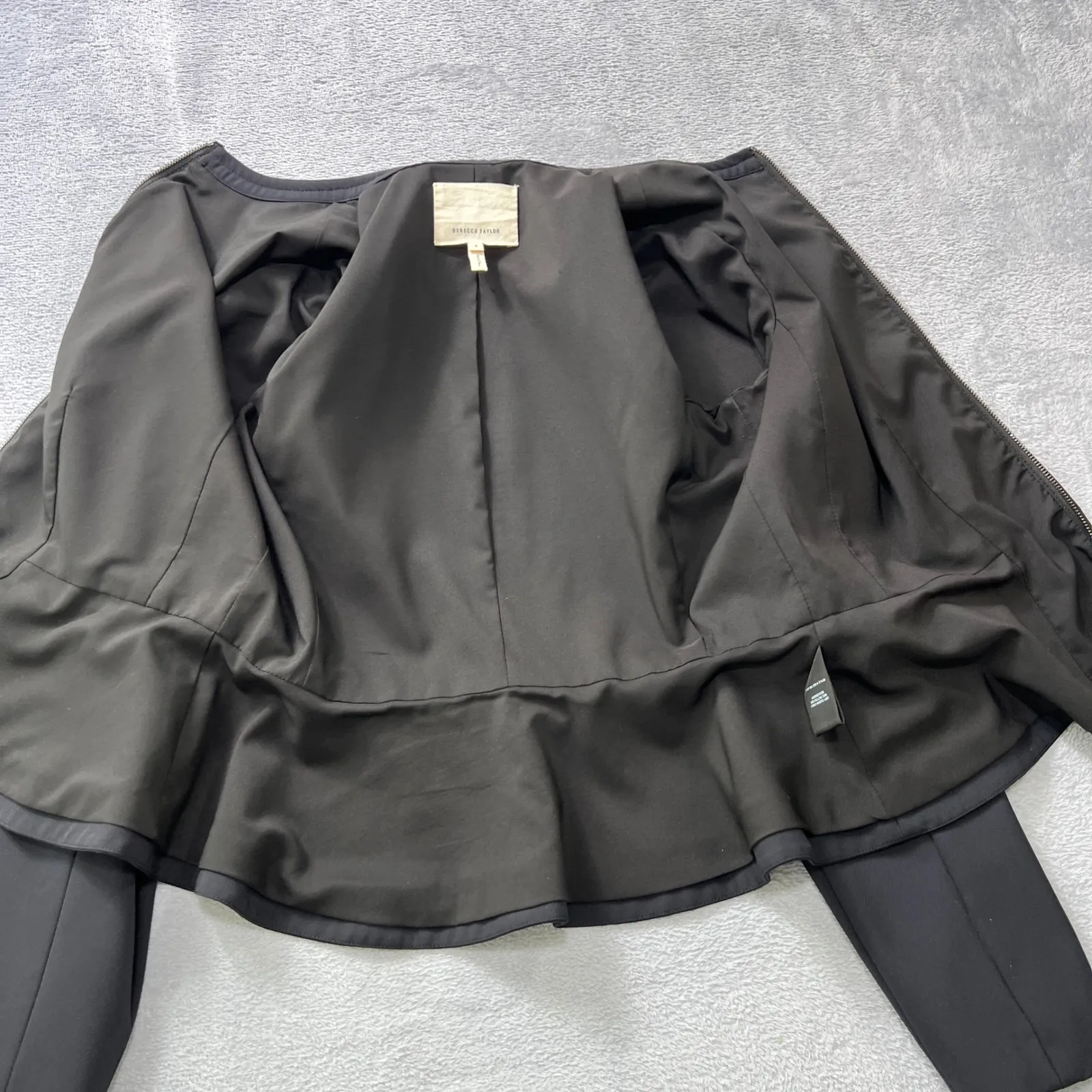 Rebecca Taylor Black Jacket‎ Size 4 Black Zip Front Stretch Blazer Feminine Fit - Image 6