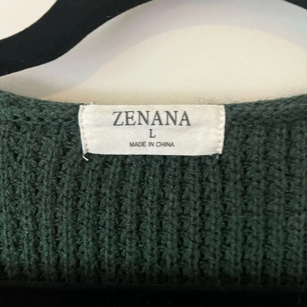Zenana Outfitters Army Green Waffle Knit Cardigan Size Large - Image 2