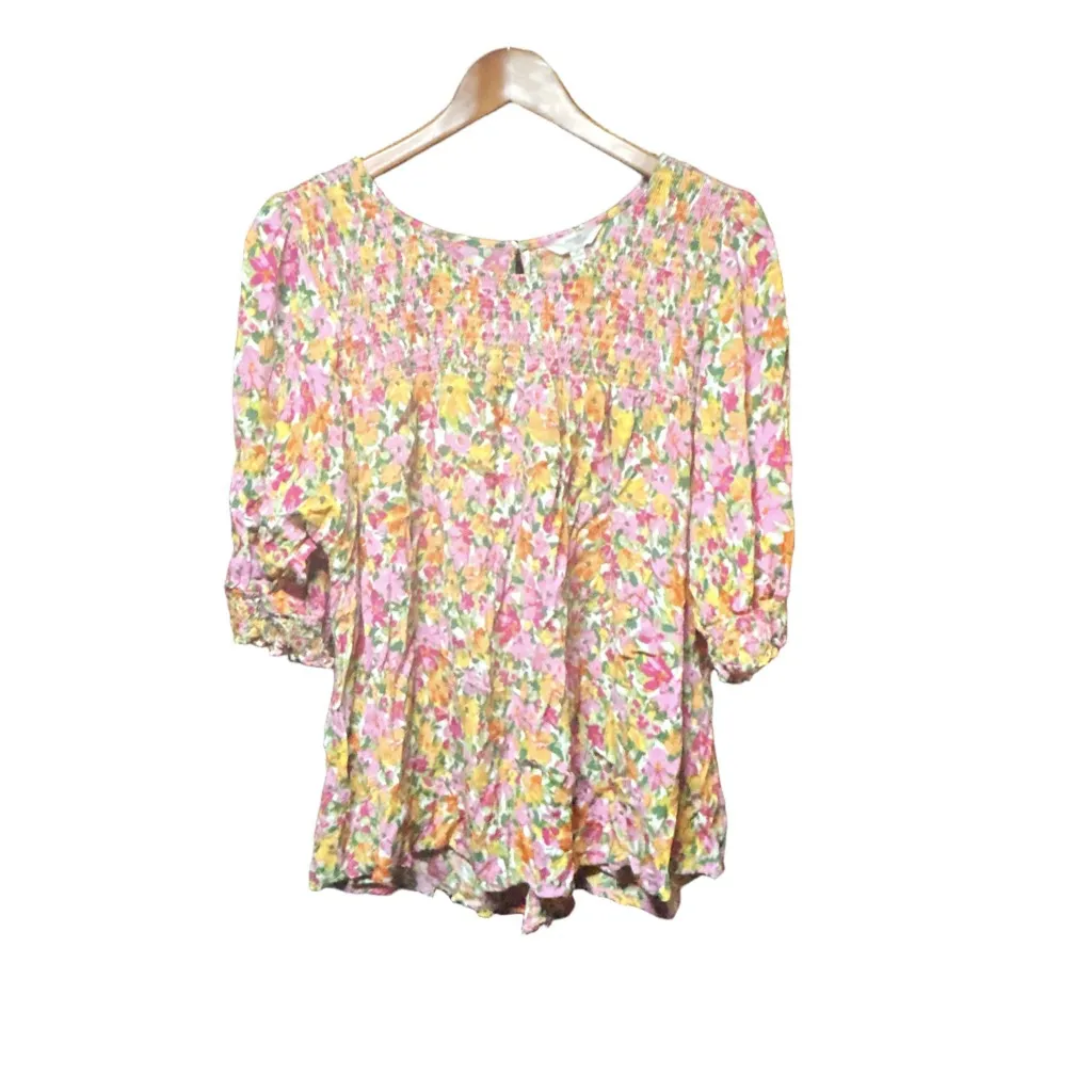 Women's Terra & Sky Floral Blouse Size 2X Pink Yellow - Image 2