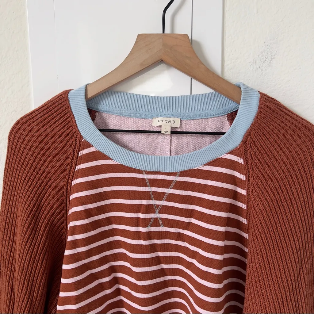 Anthropologie Pilcro The Niki Knit-Sleeve Bubble Striped Sweatshirt - Image 5
