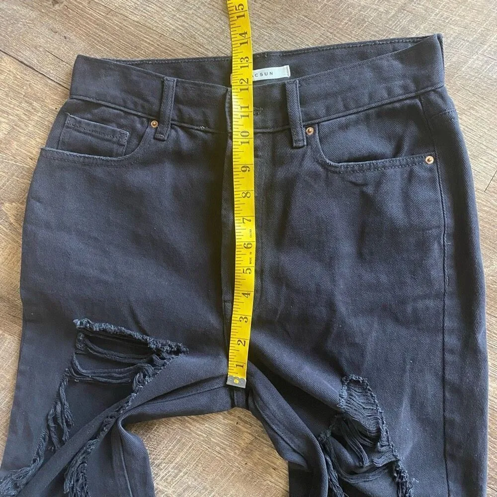 Ultra High Rise Jeans Destroyed Black Slim Button Fly - Image 11