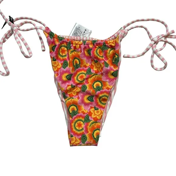 VDM The Label Marley Reversible String Bikini Bottom Floral / Stripe Med New - Image 5
