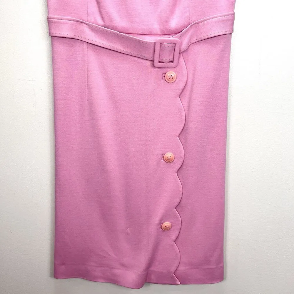 Vtg Lilly Pulitzer Pink‎ Scalloped Buttons Belt Sleeveless Wool Blend Dress Sz 8 - Image 4