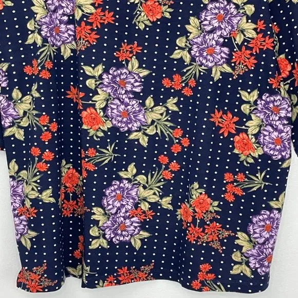 New  Floral Polka Dot Button Boatneck 3/4 Sleeve Tunic Top 14/16 - Image 6