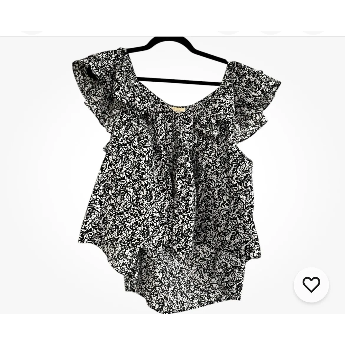 Floral Ruffle Sleeve Smocked Blouse BlackWhite‎ Flowy Universal Threads Size M - Image 4