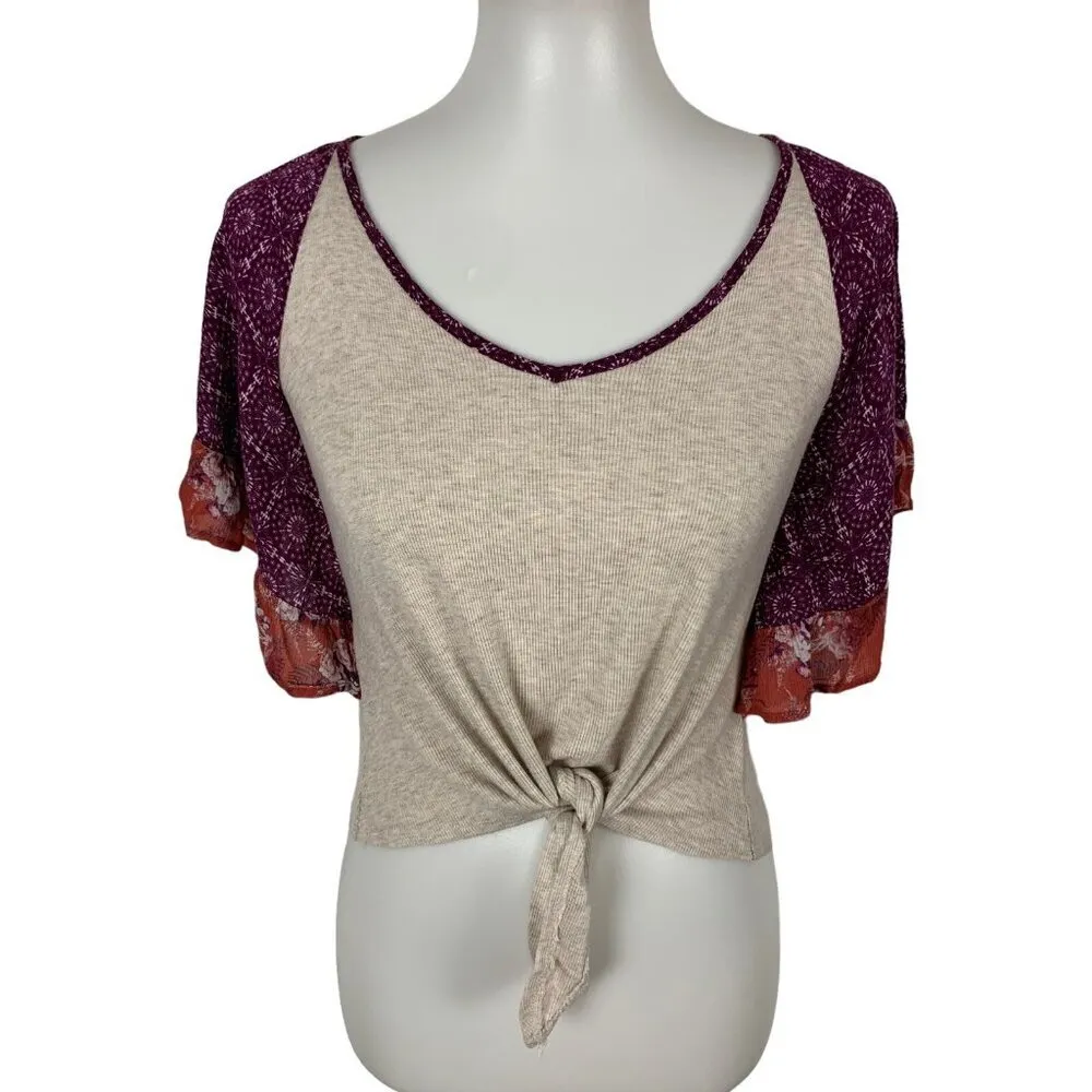 Altar’d‎ State Crop Top XS Burgundy Tie Front Cottagecore Coquette - Image 2