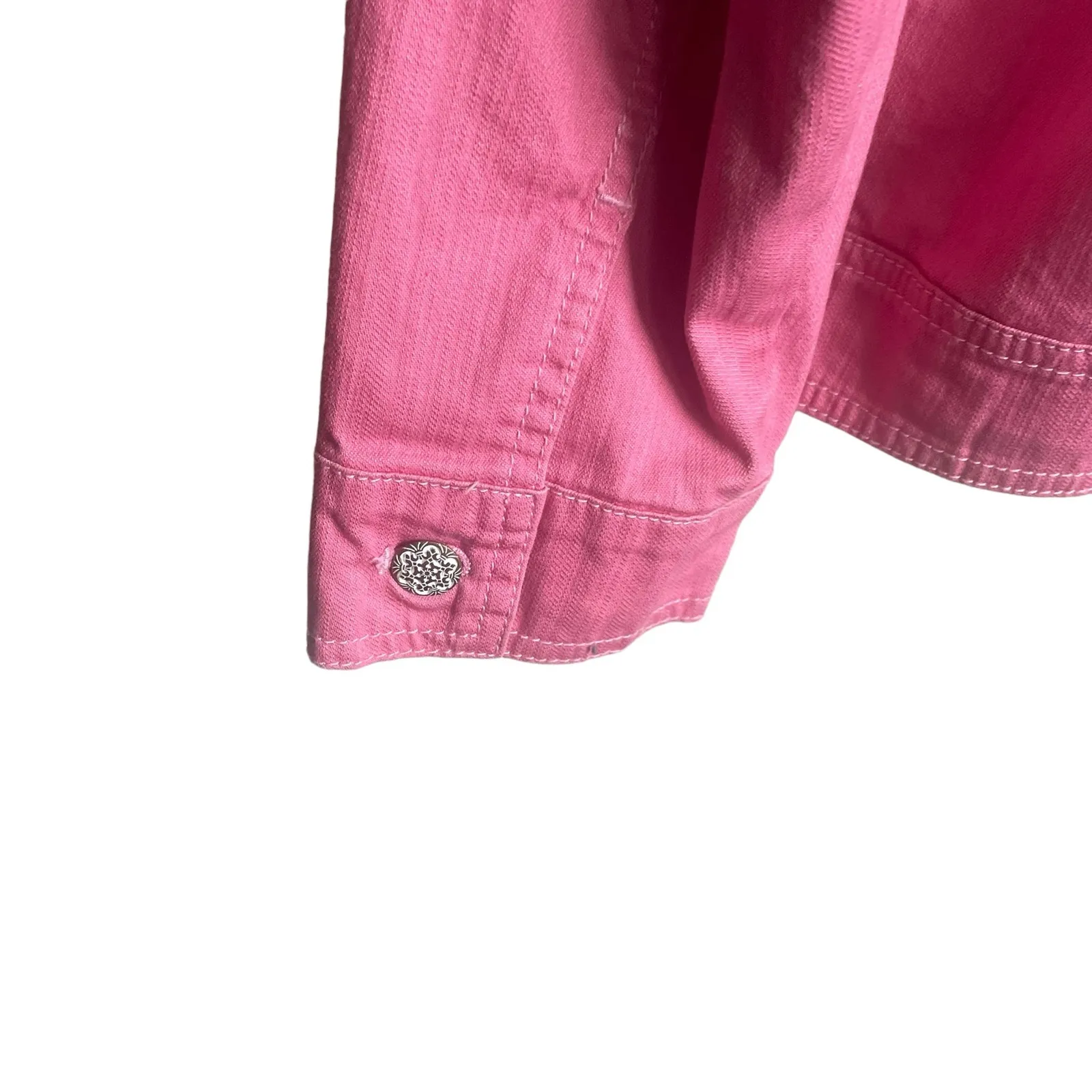 Denim‎ & Co Women Jean Jacket L Pink Long Sleeve Feminine  Denim Western Cowgirl - Image 6