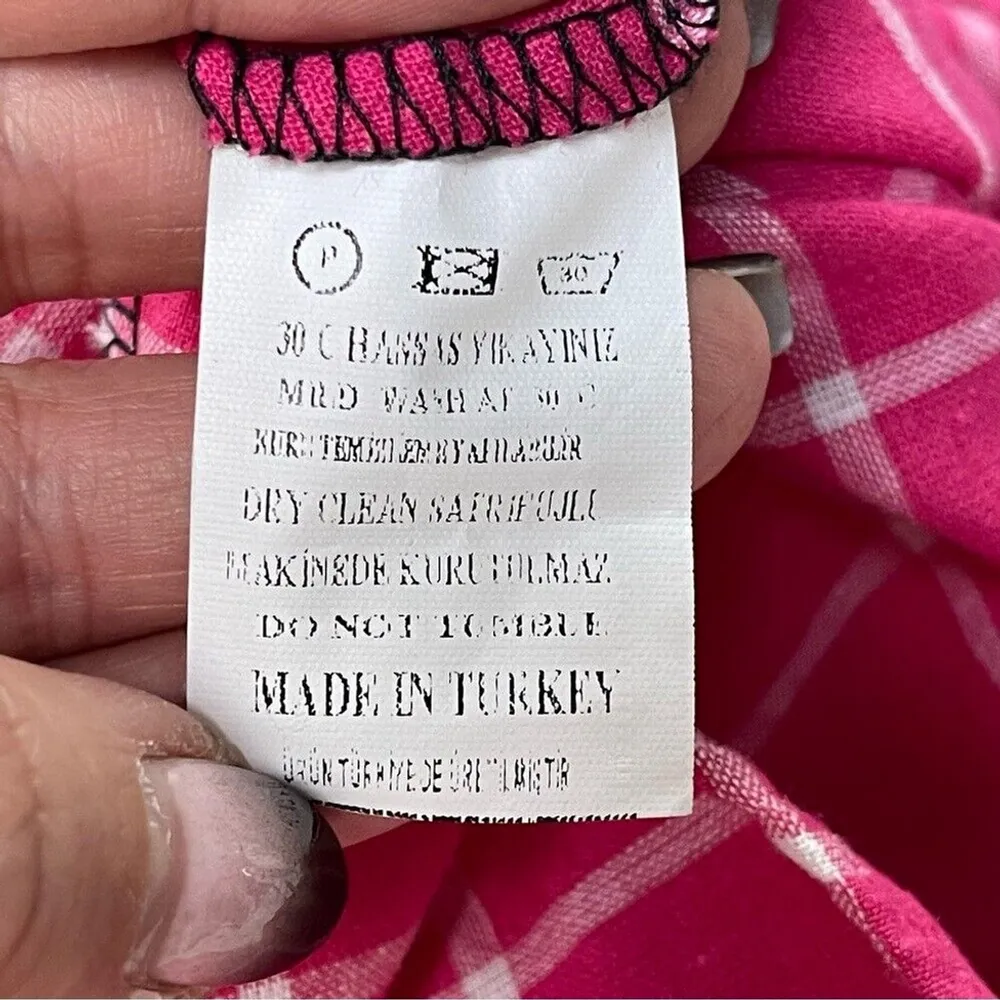 PUANLI Women's pink window pain plaid button down shirt tunic cat graphic XL - Image 11