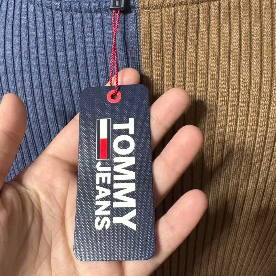 Tommy Jeans Colorblock Rib Knit Cardigan NWT Women's XL Logo Button Sweater - Image 5