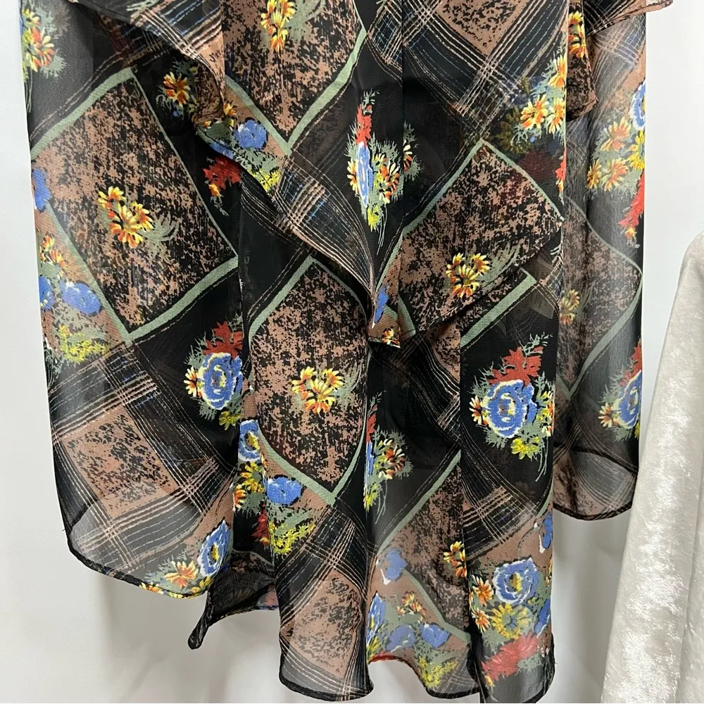 Free People brown & black floral patchwork tiered ruffle multi layer dress 6 nwt - Image 11