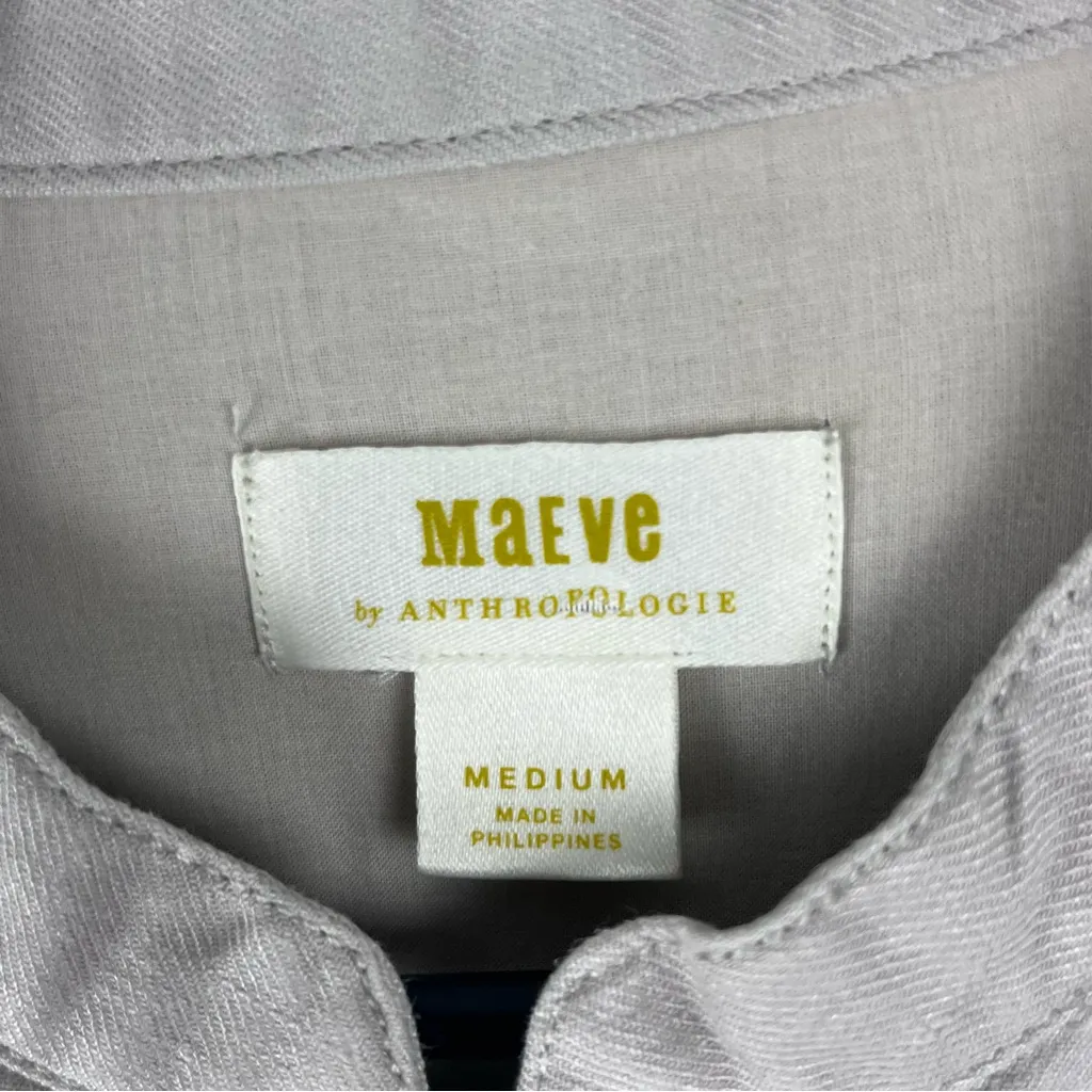 ANTHROPOLOGIE MAEVE Linen Blend Cinch Waist Flap Pocket Full Zip Jacket Medium - Image 3