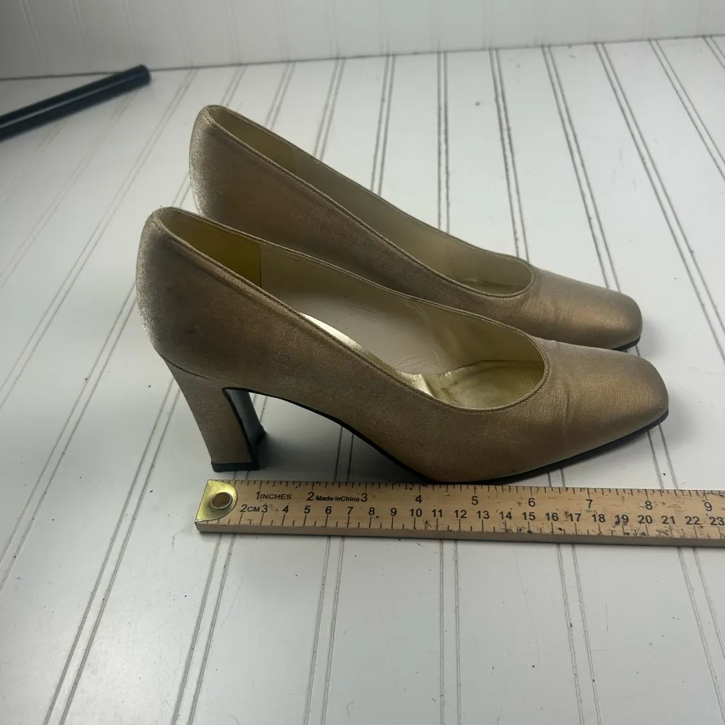 Stuart Weitzman Vintage Rare Gold Fabric Block Heel Dress Shoes Women’s 7–7.5 - Image 10