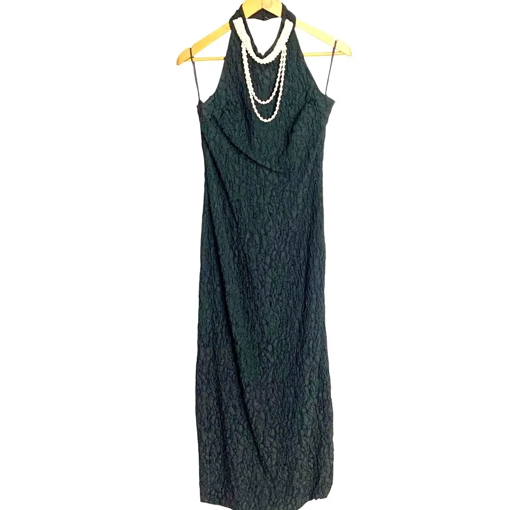 Wilma Flintstone Maxi Column Stretch Dress VTG Y2K M Faux Pearl Necklace Cosplay - Image 2