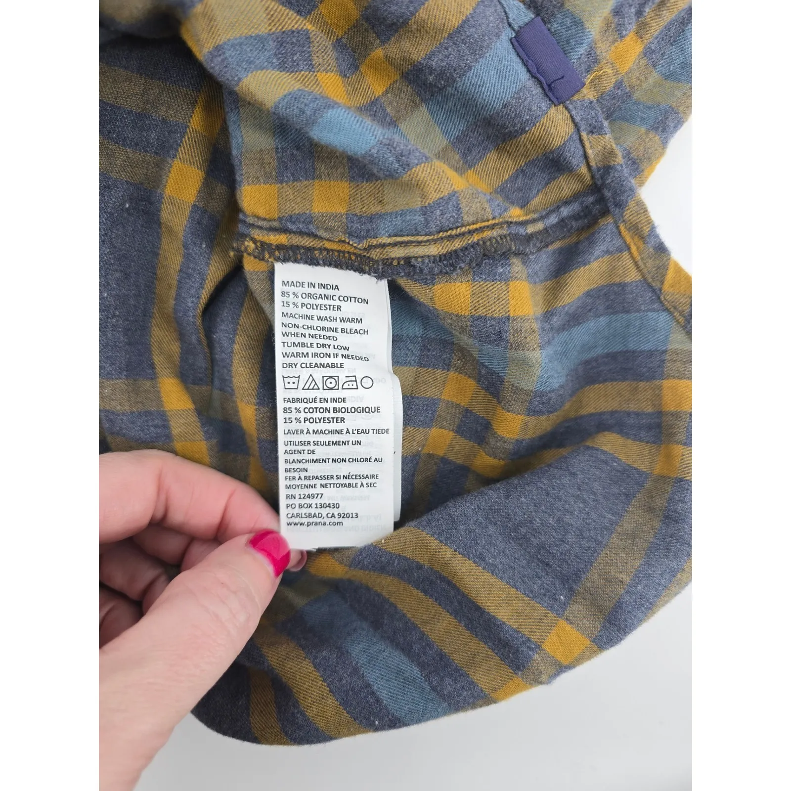 prAna Flannel Shirt Women's 3X Plus Size Organic Cotton Plaid Gray Yellow - Image 4