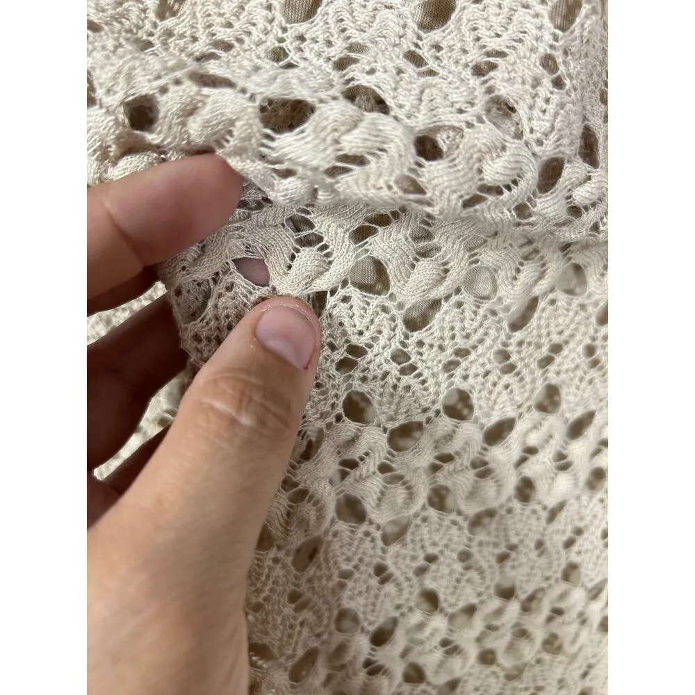 Free People Dress  XS Tan Crochet Lace Lined Cut Out Back Sleeveless Boho Hippie - Image 12