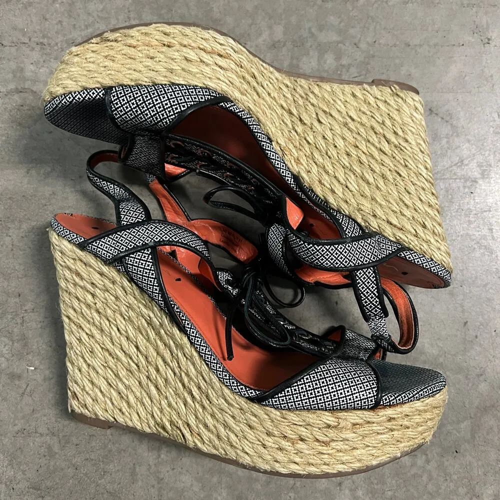 Via Spiga (9) Kassiana Black Leather Espadrille Platform Wedge Heel Sandal Shoes - Image 2