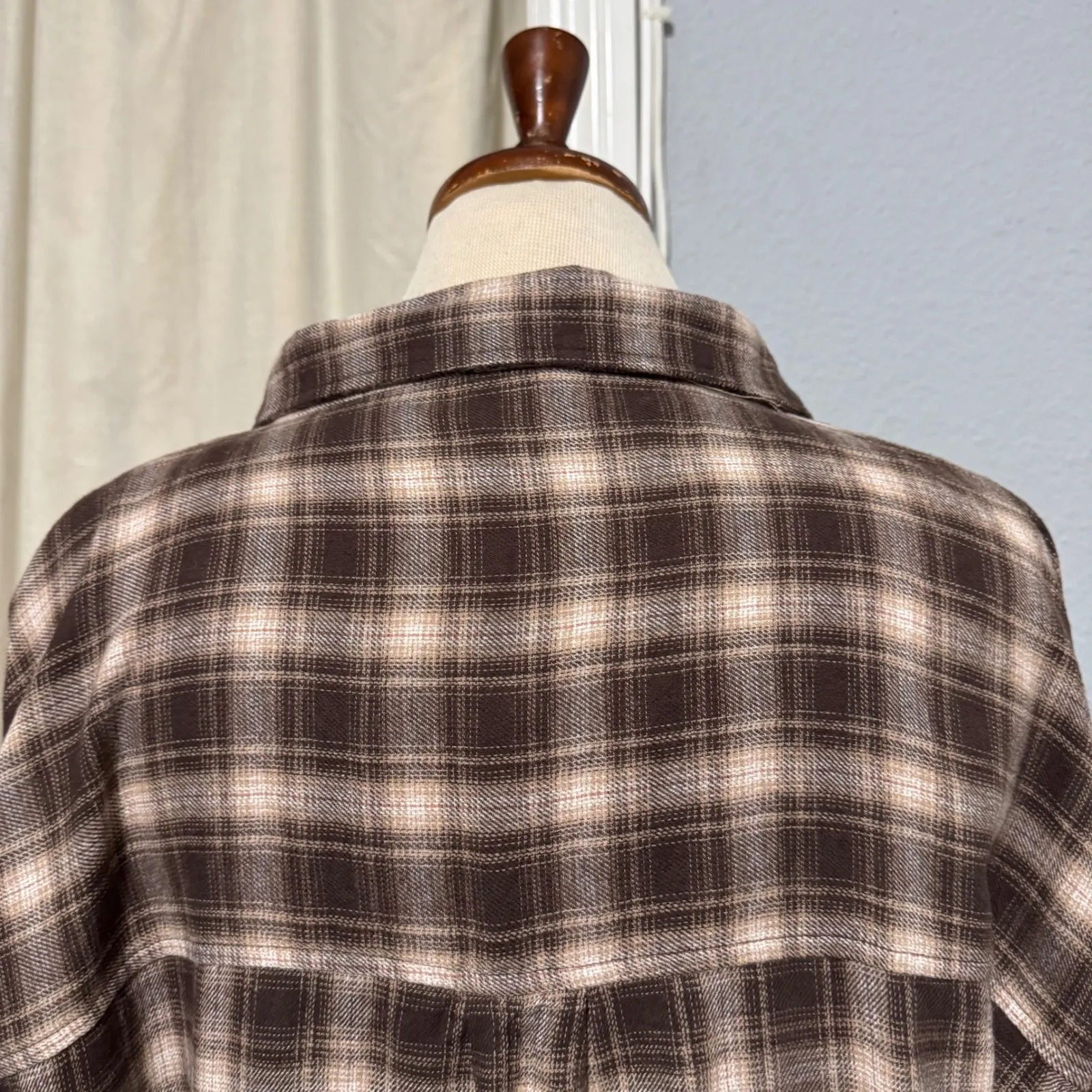 Cotton On Women Plaid Flannel Button Down Cowboy Rodeo Shirt Brown Cream Size S - Image 6