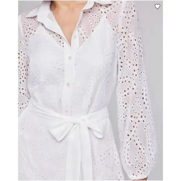 New! White‎ House Black Market Long Sleeve Eyelet Shirt Dress mini ecru, size 6 - Image 3