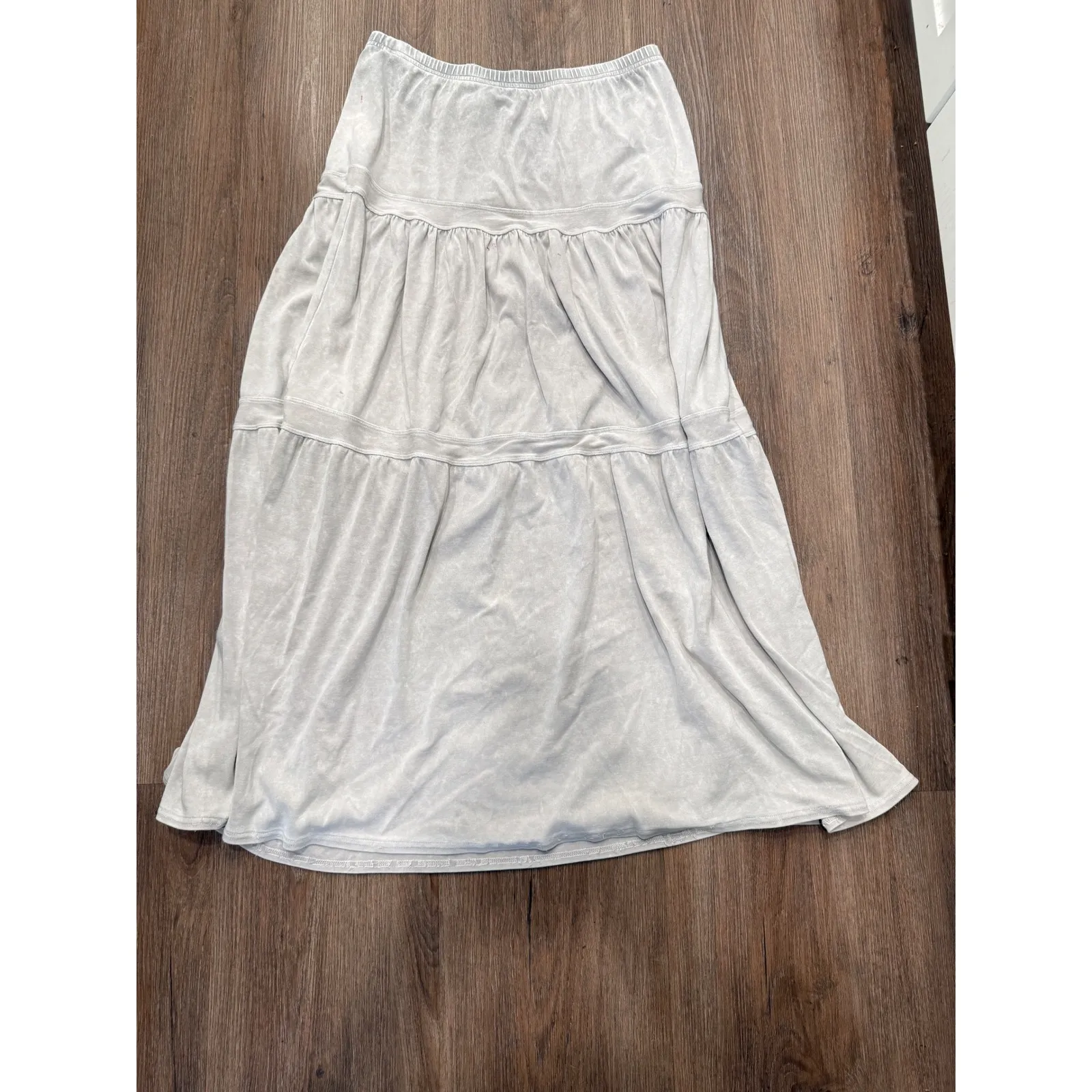 HARD TAIL FOREVER Tiered Maxi Skirt Light Grey Distressed Boho Casual Size S - Image 2