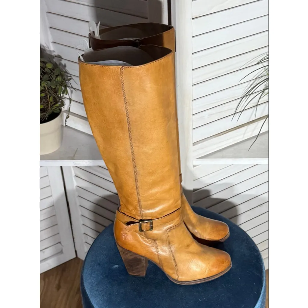 Frye vintage Y2K genuine leather caramel brown knee high boots sz 8 (M) - Image 2