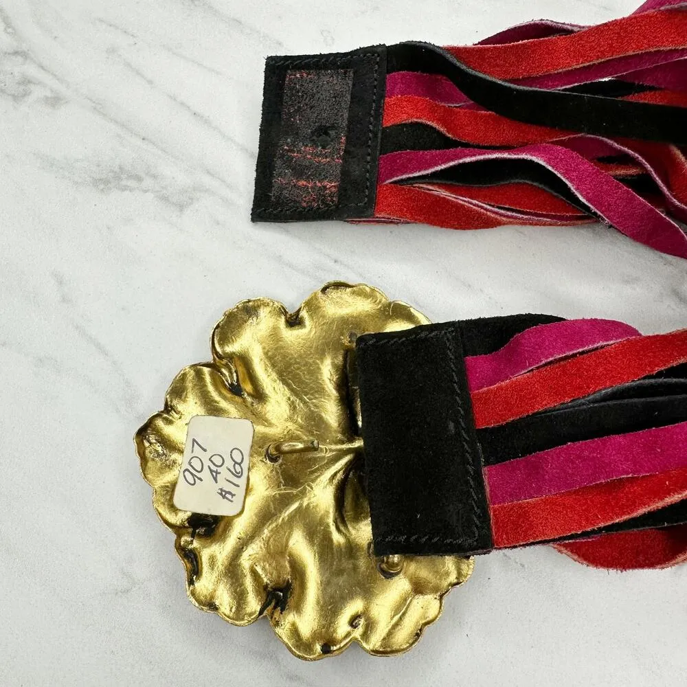 Vintage Strappy Belt with Unique Leaf Buckle ✨ Pink - Image 3