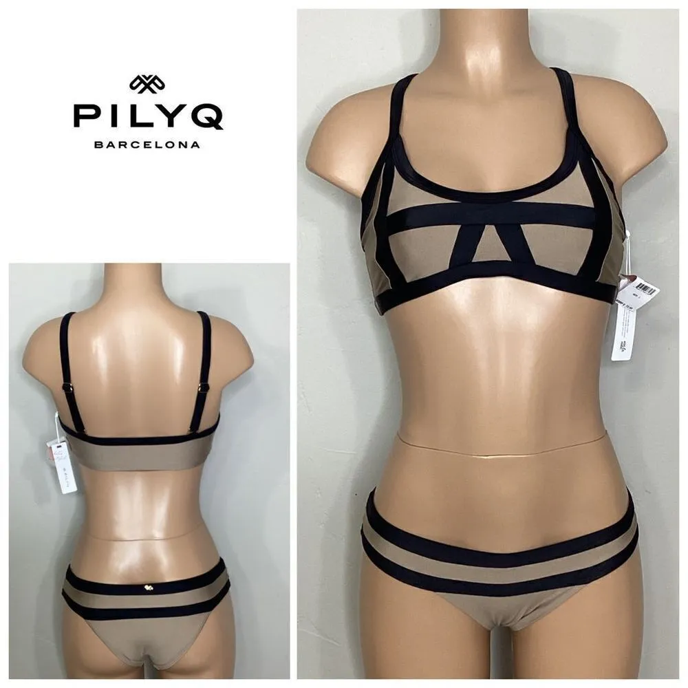 New. Pilyq tan and black color block bikini set. L-top/S-bottom - Image 2