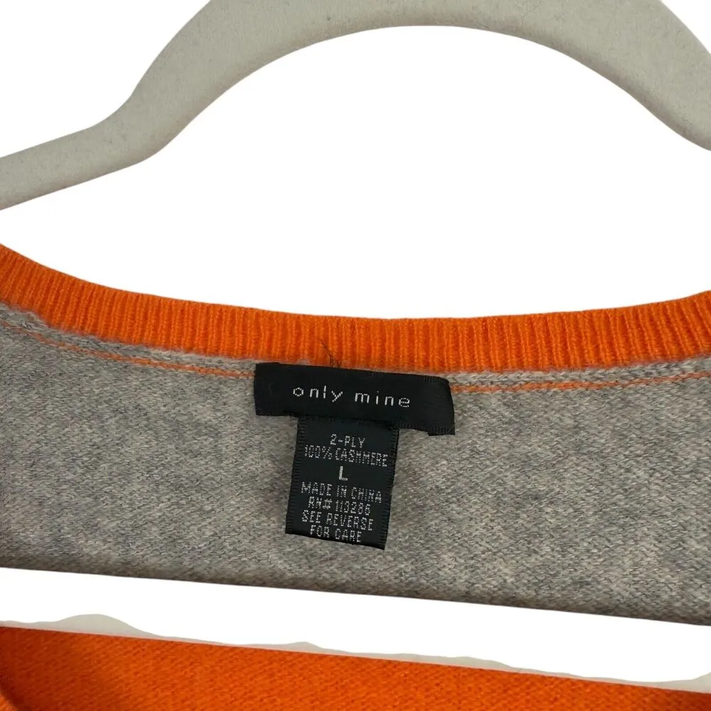 Only Mine Orange Grey Striped 100% Cashmere Sweater Capsole Preppy Womens Large - Image 3