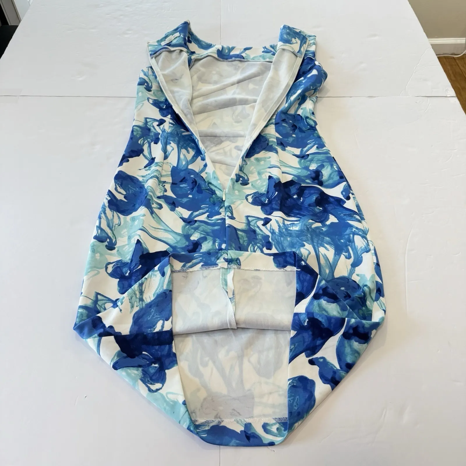 Calvin Klein Blue Sunburst Seam Stretch‎ Scuba Sleeveless Sheath Dress Size 4 - Image 6