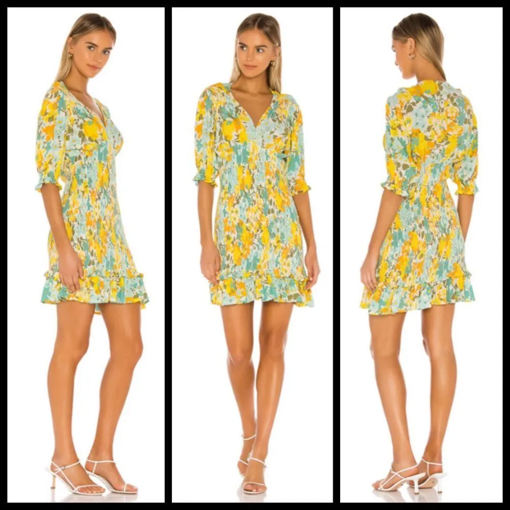 💕FAITHFULL THE BRAND💕 Margherita Shirred Crepe Mini Dress Annina Floral 10 NWT - Image 11