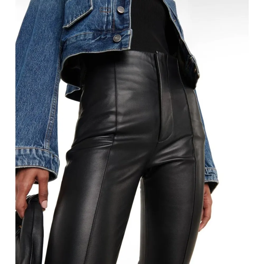 FRAME Pintuck Leather Trousers in Noir Black 8 New Womens Pants - Image 13