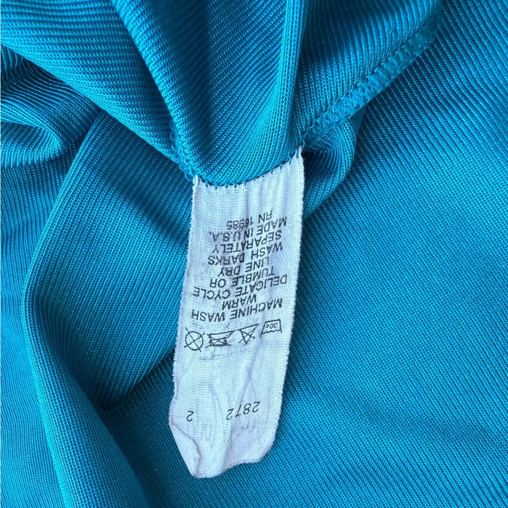 Vtg Val Mode Lingerie Slip Dress Nightgown Small Teal Blue Shiny Nylon Lace Long - Image 13