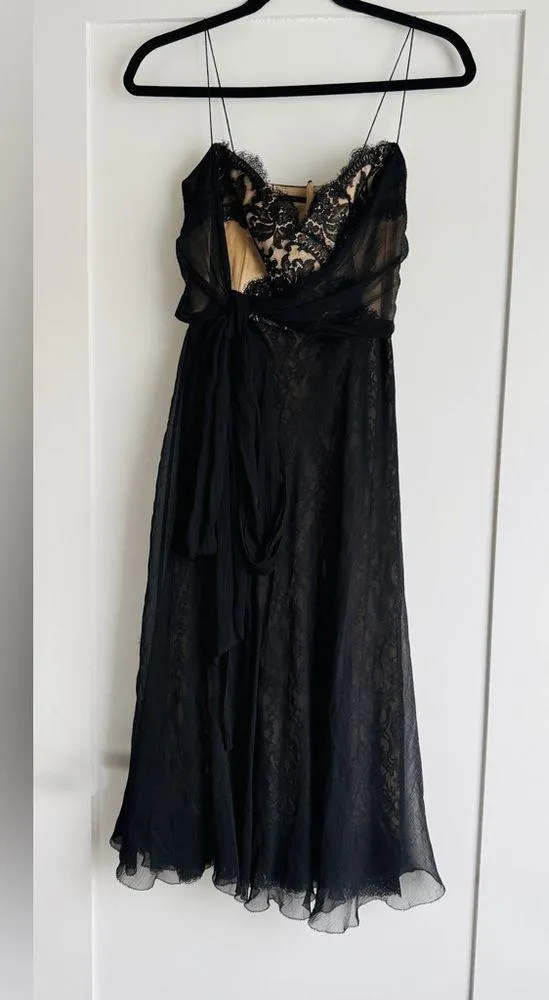 Elie Tahari Strapless Silk Chiffon Cocktail Gown Black Gold Size 0 XS (Altered) - Image 2