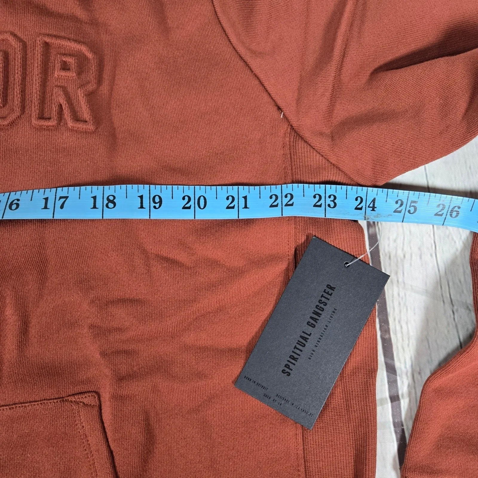 Spiritual Gangster Warrior Classic Hoodie Rust Orange Cotton Pullover Size L NWT - Image 10